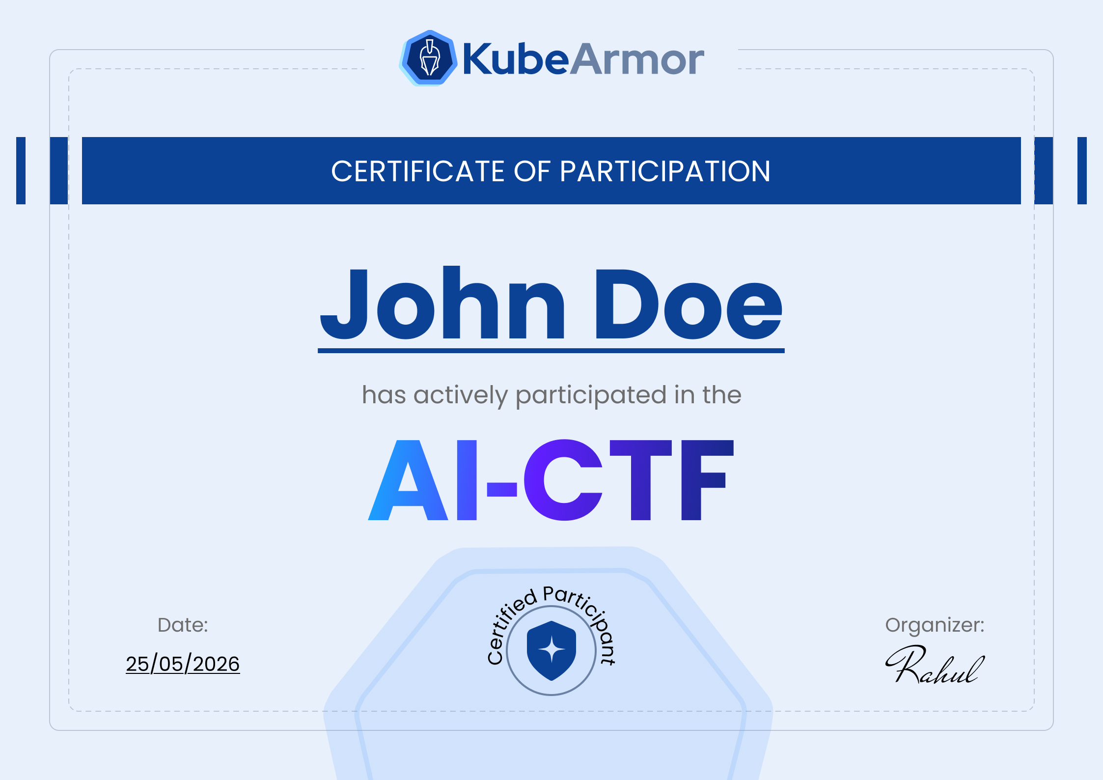 KubeArmor AI-CTF Certificate of Participation template